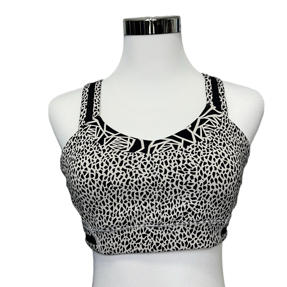 LULULEMON Rack Pack Bra 2 Miss Mosaic Posey Black White Run Sports size 6